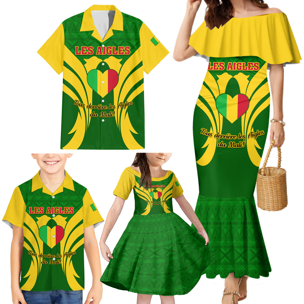 Mali Football Family Matching Mermaid Dress and Hawaiian Shirt Tous Derriere Les Aigles Du Mali - Wonder Print Shop