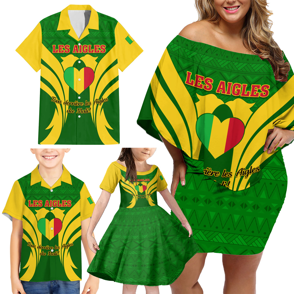 Mali Football Family Matching Off Shoulder Short Dress and Hawaiian Shirt Tous Derriere Les Aigles Du Mali - Wonder Print Shop