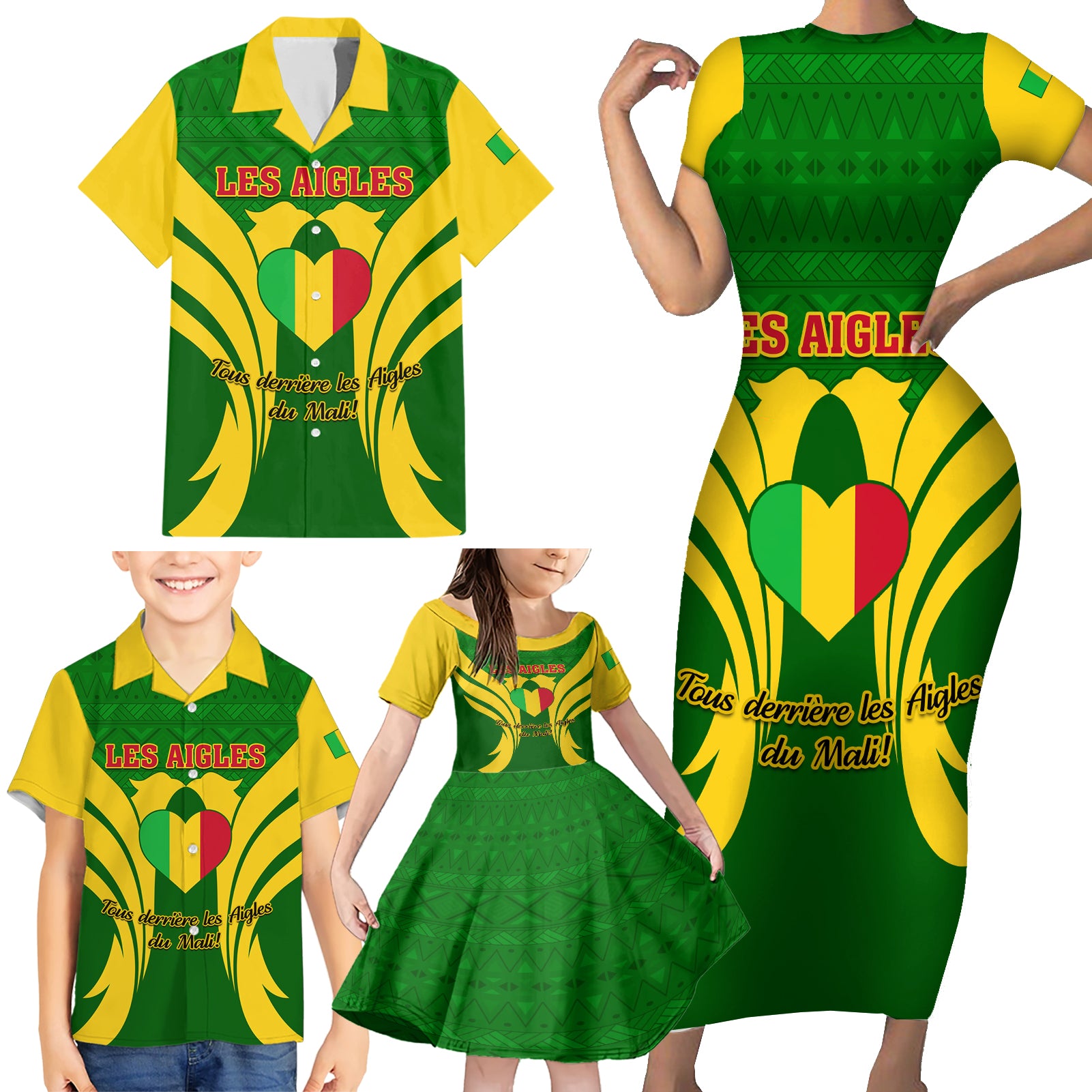 Mali Football Family Matching Short Sleeve Bodycon Dress and Hawaiian Shirt Tous Derriere Les Aigles Du Mali - Wonder Print Shop