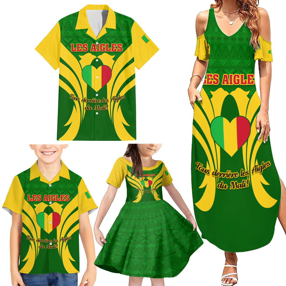 Mali Football Family Matching Summer Maxi Dress and Hawaiian Shirt Tous Derriere Les Aigles Du Mali - Wonder Print Shop