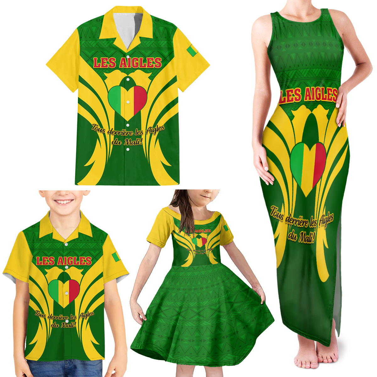 Mali Football Family Matching Tank Maxi Dress and Hawaiian Shirt Tous Derriere Les Aigles Du Mali - Wonder Print Shop