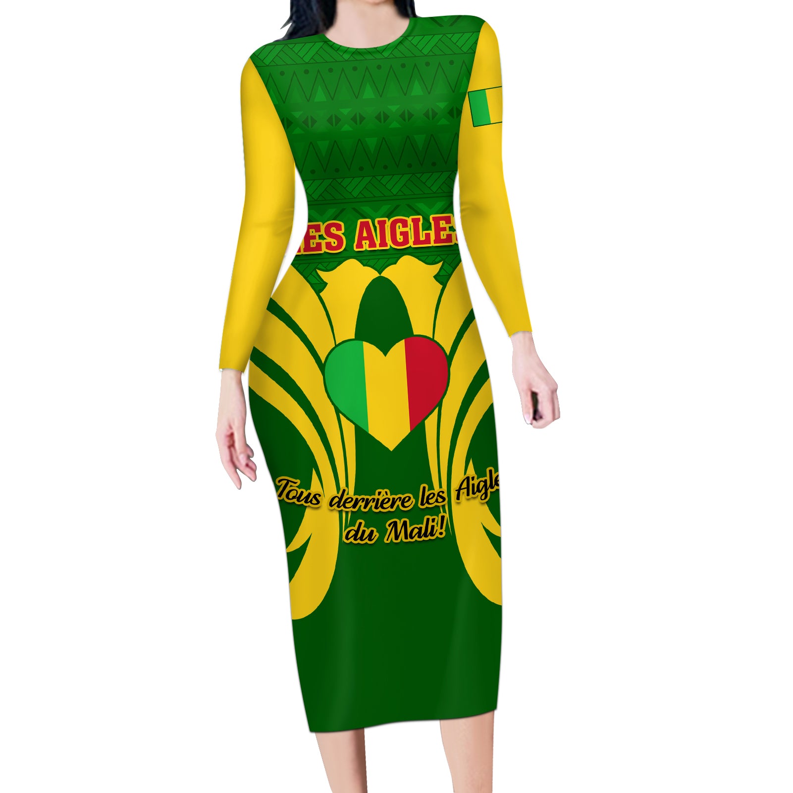 Mali Football Long Sleeve Bodycon Dress Tous Derriere Les Aigles Du Mali - Wonder Print Shop