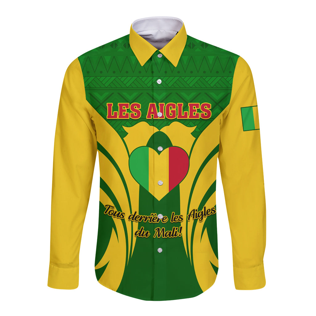 Mali Football Long Sleeve Button Shirt Tous Derriere Les Aigles Du Mali - Wonder Print Shop