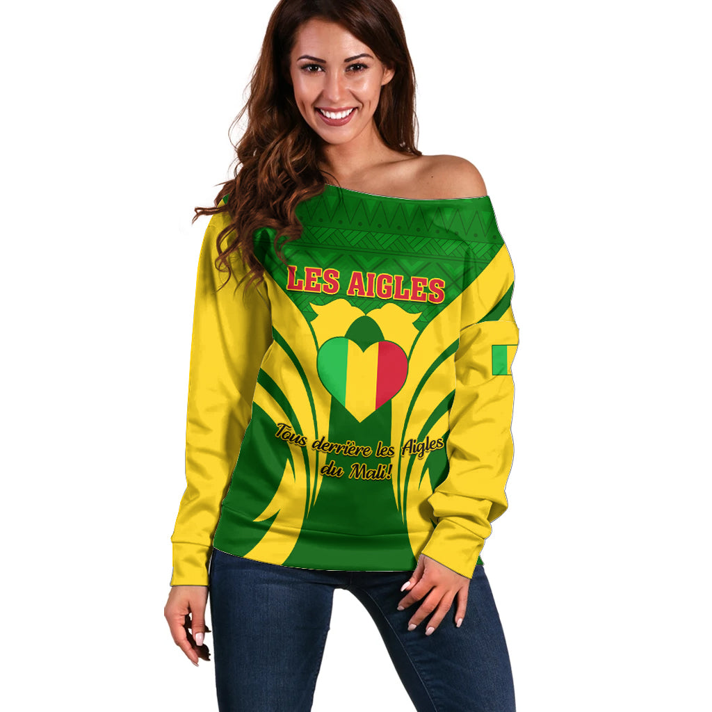 Mali Football Off Shoulder Sweater Tous Derriere Les Aigles Du Mali - Wonder Print Shop