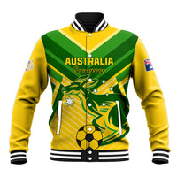 Unisex yellow-green Australia soccer baseball jacket with snap front and front team graphic