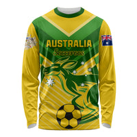 Unisex yellow green long-sleeve soccer shirt with Australia and Go Socceroos front print