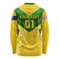 Unisex yellow green long-sleeve soccer shirt, back print LT01 and flags graphics