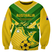 Yellow and green Australia soccer sweatshirt with Socceroos logo front graphic