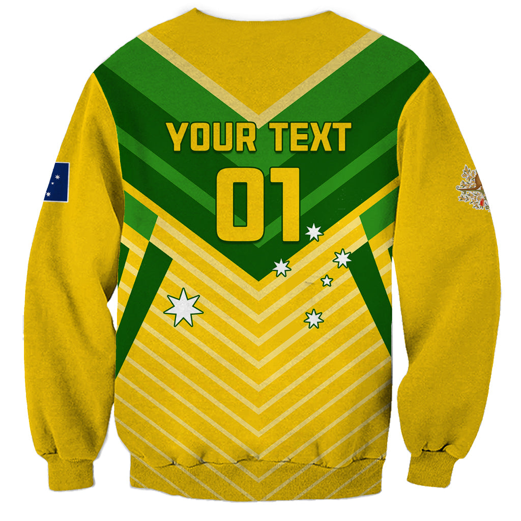 Yellow and green soccer sweatshirt back with 'YOUR TEXT' and '01' graphic