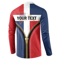 Zip-up sweatshirt back with cross flag graphic and 'YOUR TEXT' header