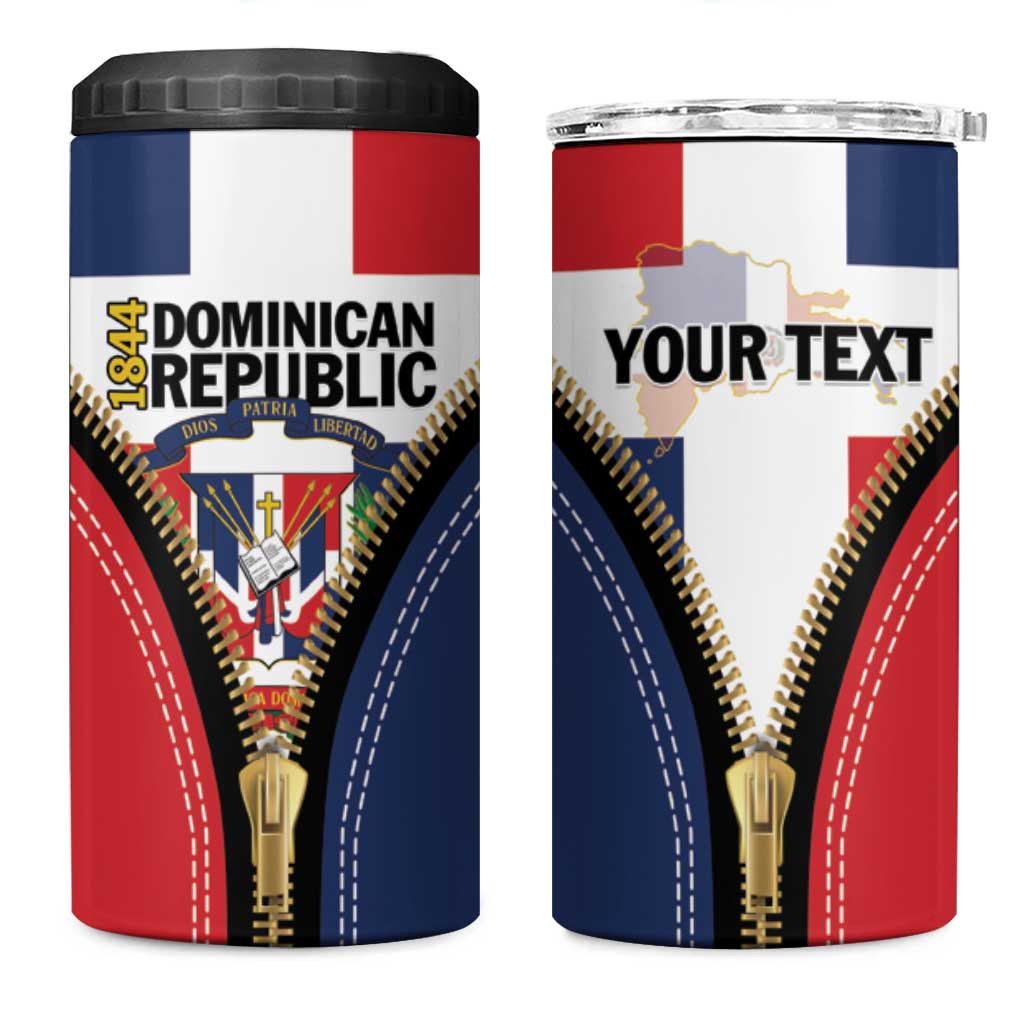 Personalized Dominican Republic 1844 4 in 1 Can Cooler Tumbler Coat Of Arms Zipper Stylized