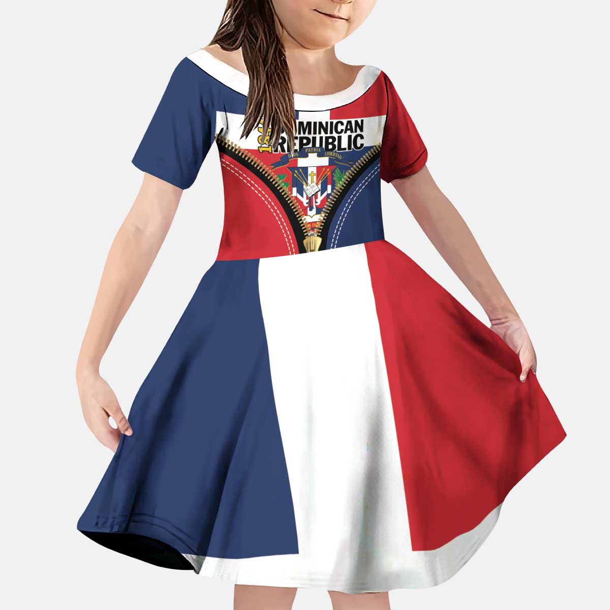 Personalized Dominican Republic 1844 Kid Short Sleeve Dress Coat Of Arms Zipper Stylized