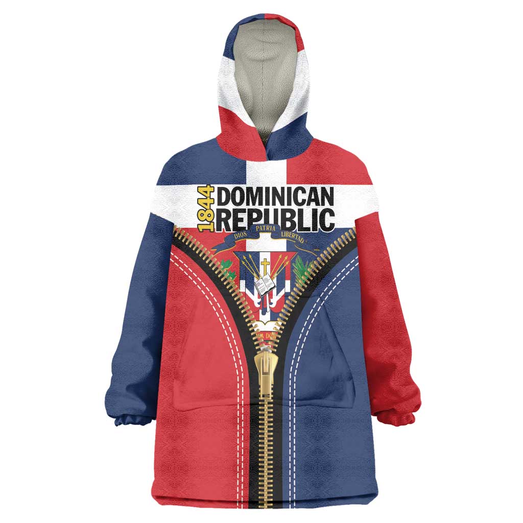 Personalized Dominican Republic 1844 Wearable Blanket Hoodie Coat Of Arms Zipper Stylized