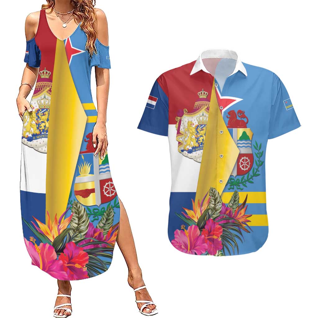 Aruba-Netherlands Couples Matching Summer Maxi Dress and Hawaiian Shirt Tropical Unique Style