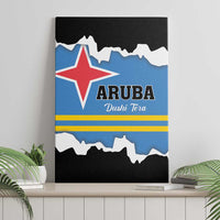 Black-framed canvas wall art front view of Aruba flag with “Dushi Tera”