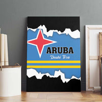 Black-framed canvas wall art with Aruba star, stripes, and “Dushi Tera” lettering