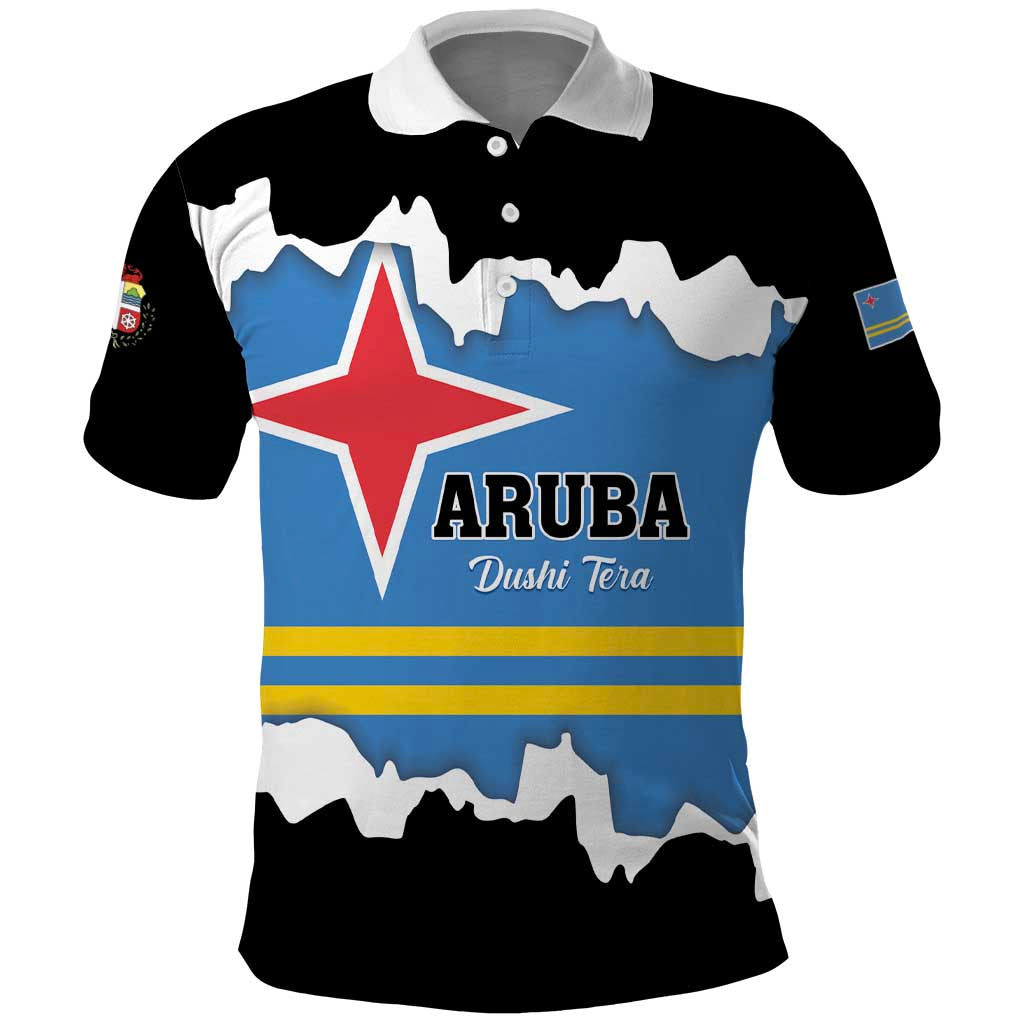 Aruba Dushi Tera Polo Shirt Coat Of Arms Torn Paper Stylized