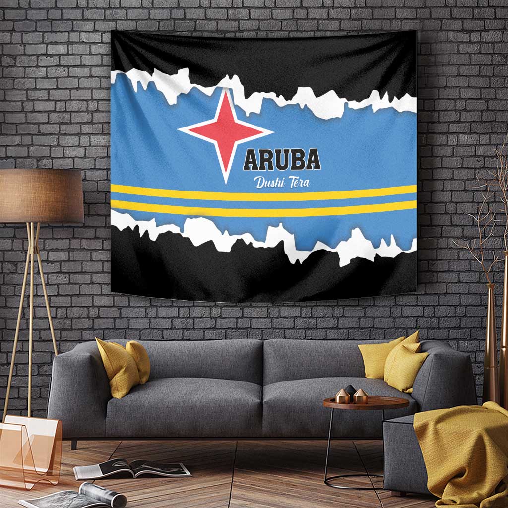 Aruba Dushi Tera Tapestry Coat Of Arms Torn Paper Stylized