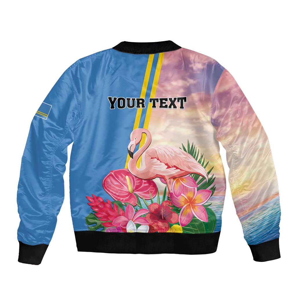 Personalised Aruba Flamingo Bomber Jacket Tropical Sunset Vibes