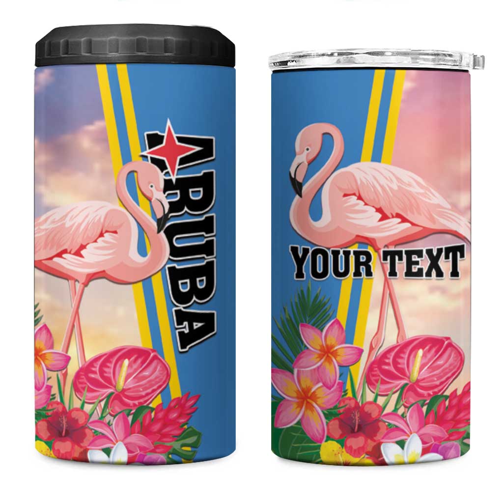 Personalised Aruba Flamingo 4 in 1 Can Cooler Tumbler Tropical Sunset Vibes