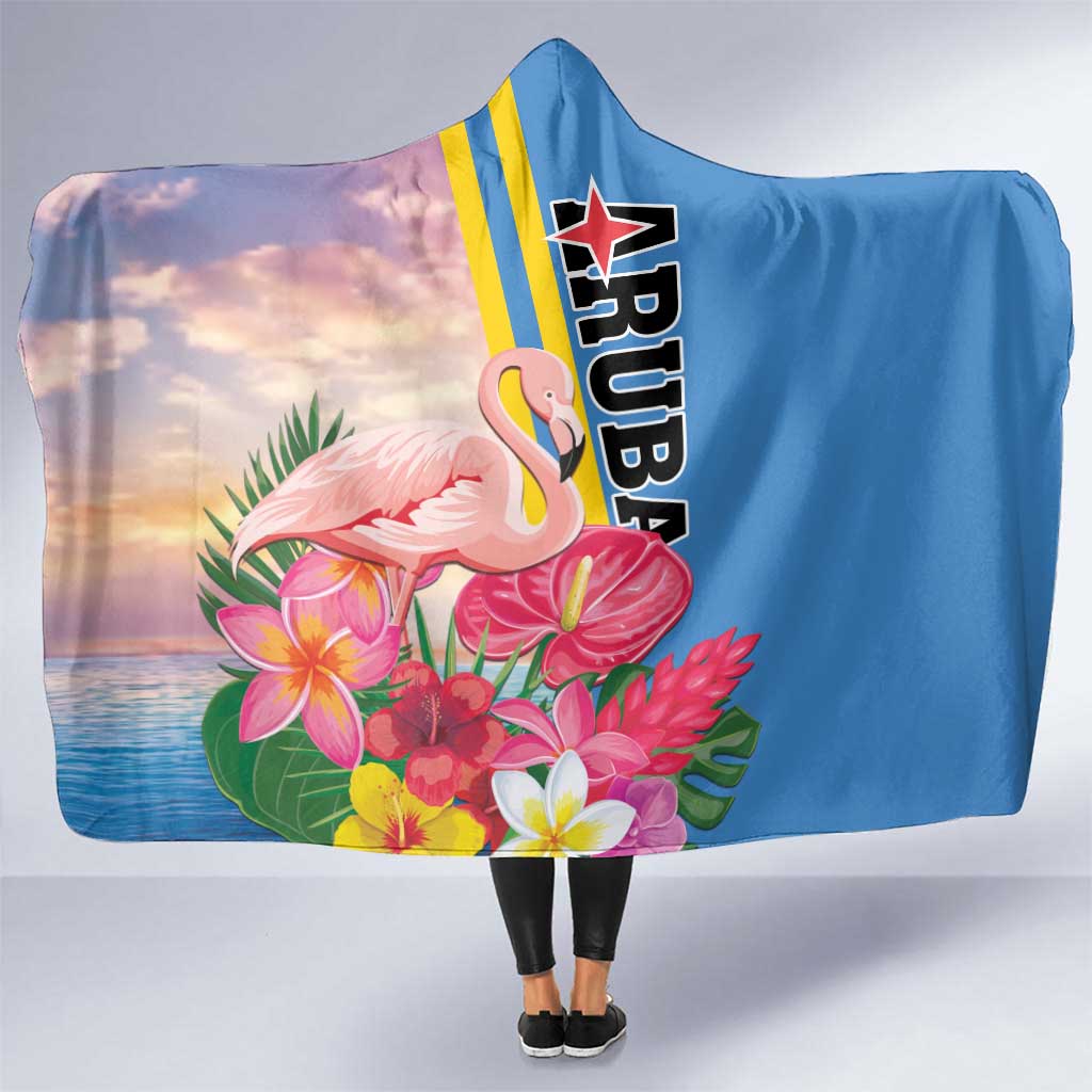 Aruba Flamingo Hooded Blanket Tropical Sunset Vibes