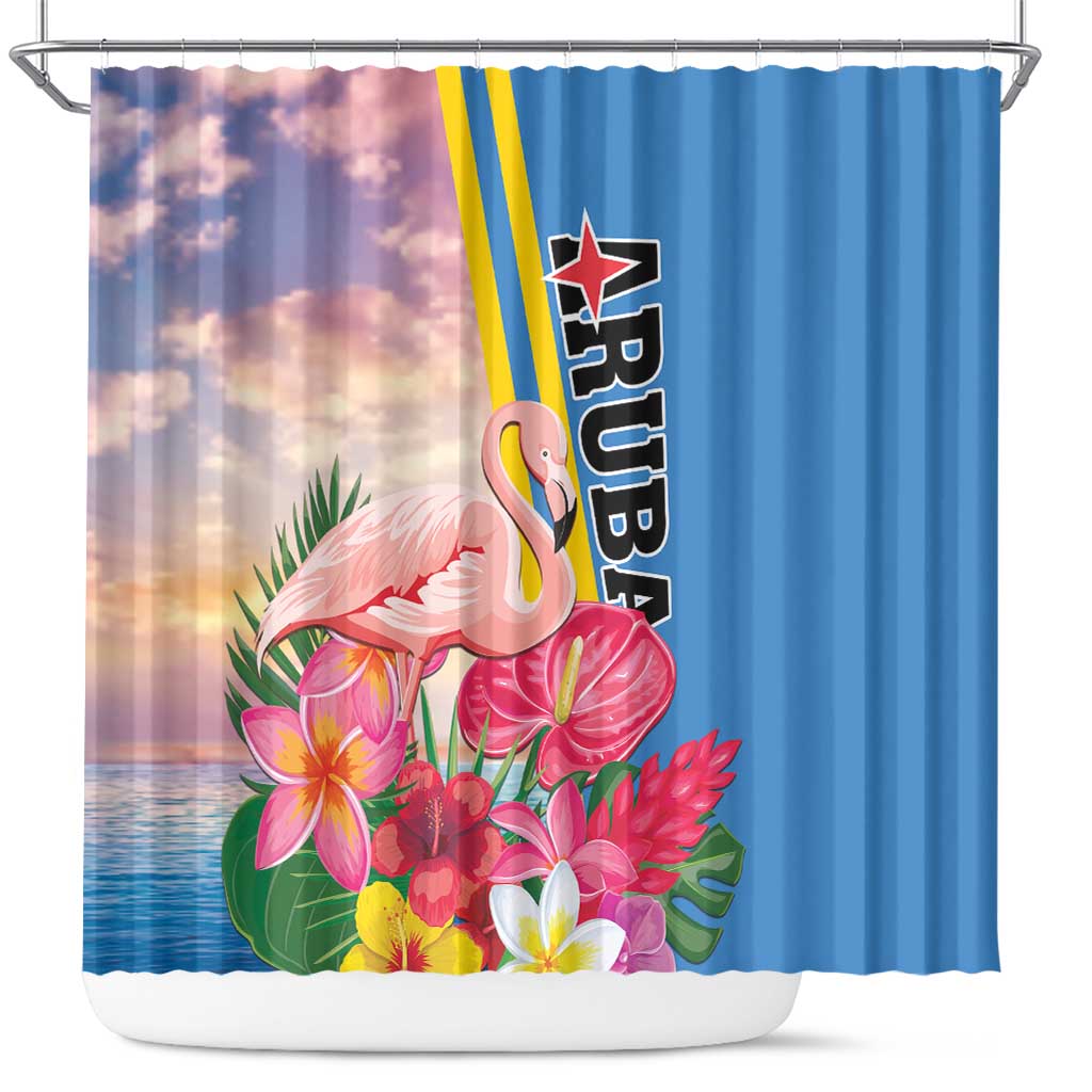 Aruba Flamingo Shower Curtain Tropical Sunset Vibes