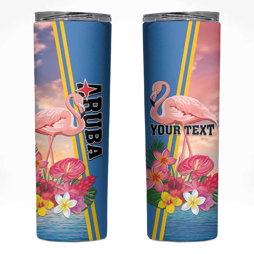 Personalised Aruba Flamingo Skinny Tumbler Tropical Sunset Vibes