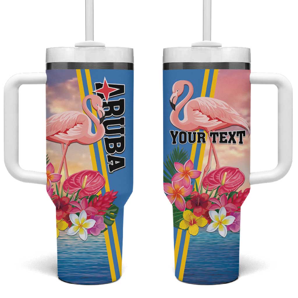 Personalised Aruba Flamingo Tumbler With Handle Tropical Sunset Vibes