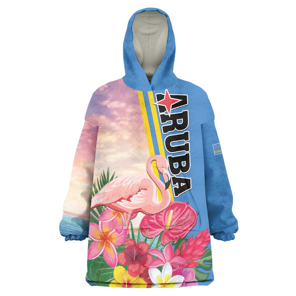 Personalised Aruba Flamingo Wearable Blanket Hoodie Tropical Sunset Vibes