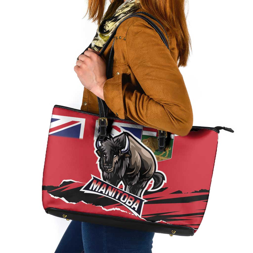 Canada Manitoba Province Bison Leather Tote Bag Gloriosus et Liber