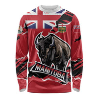 Red long-sleeve shirt with bison head graphic and Manitoba text, Union Jack accents
