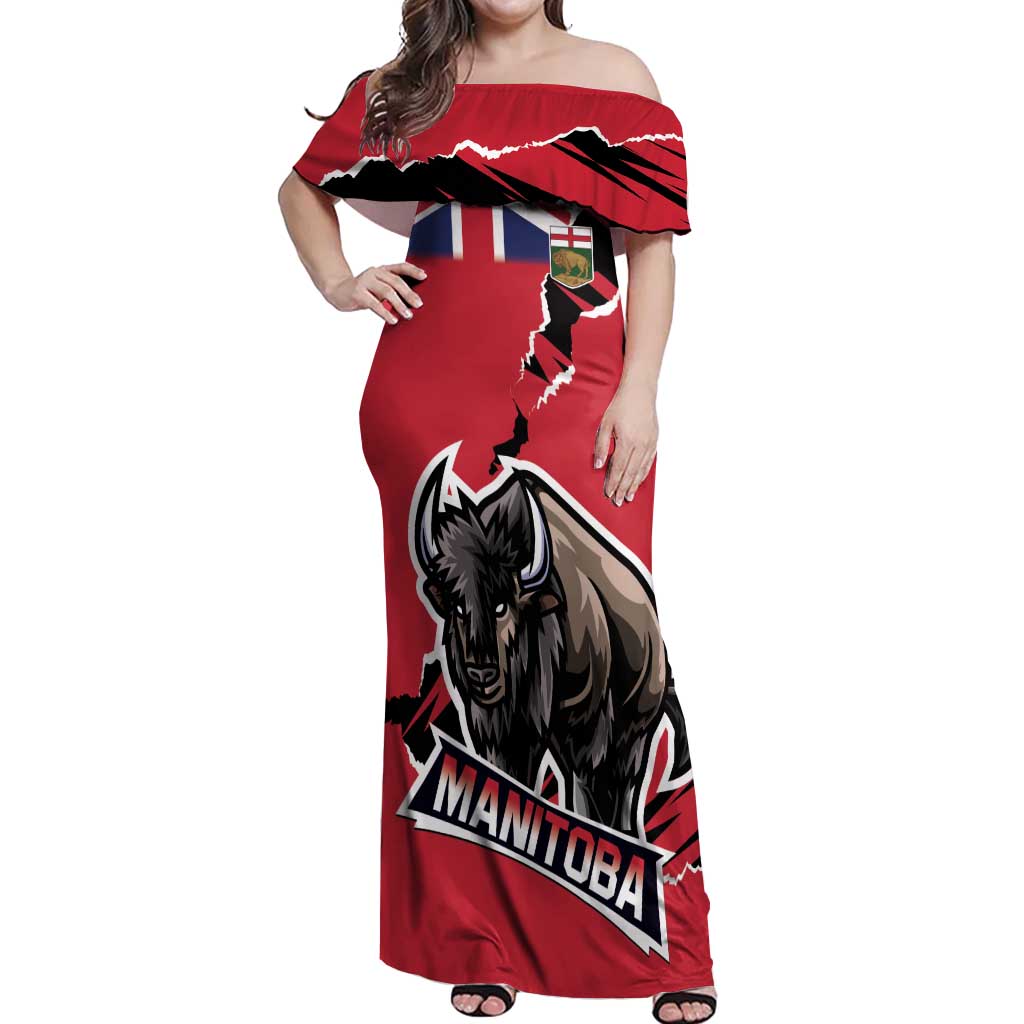 Personalized Canada Manitoba Province Bison Off Shoulder Maxi Dress Gloriosus et Liber