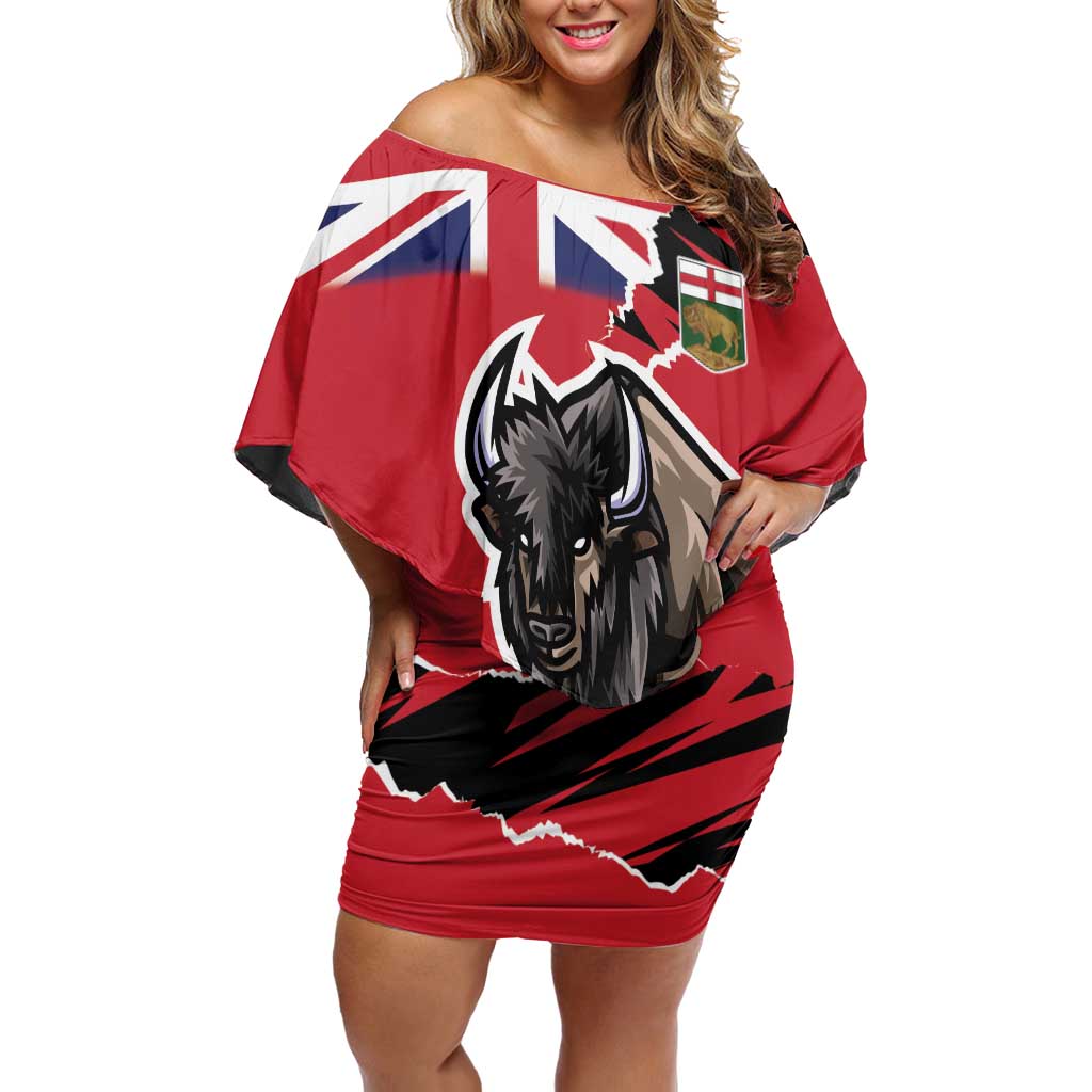 Personalized Canada Manitoba Province Bison Off Shoulder Short Dress Gloriosus et Liber