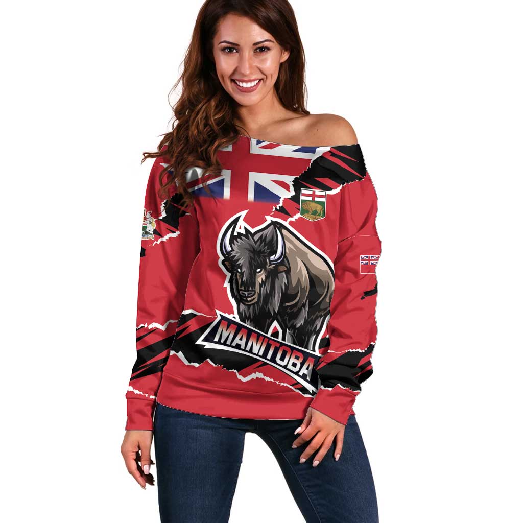 Personalized Canada Manitoba Province Bison Off Shoulder Sweater Gloriosus et Liber