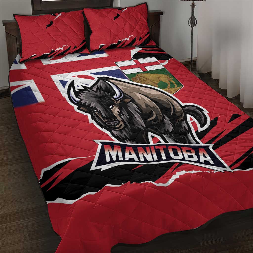 Canada Manitoba Province Bison Quilt Bed Set Gloriosus et Liber