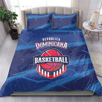 Blue basketball bedding set with Dominican Republic logo on duvet and two matching pillows