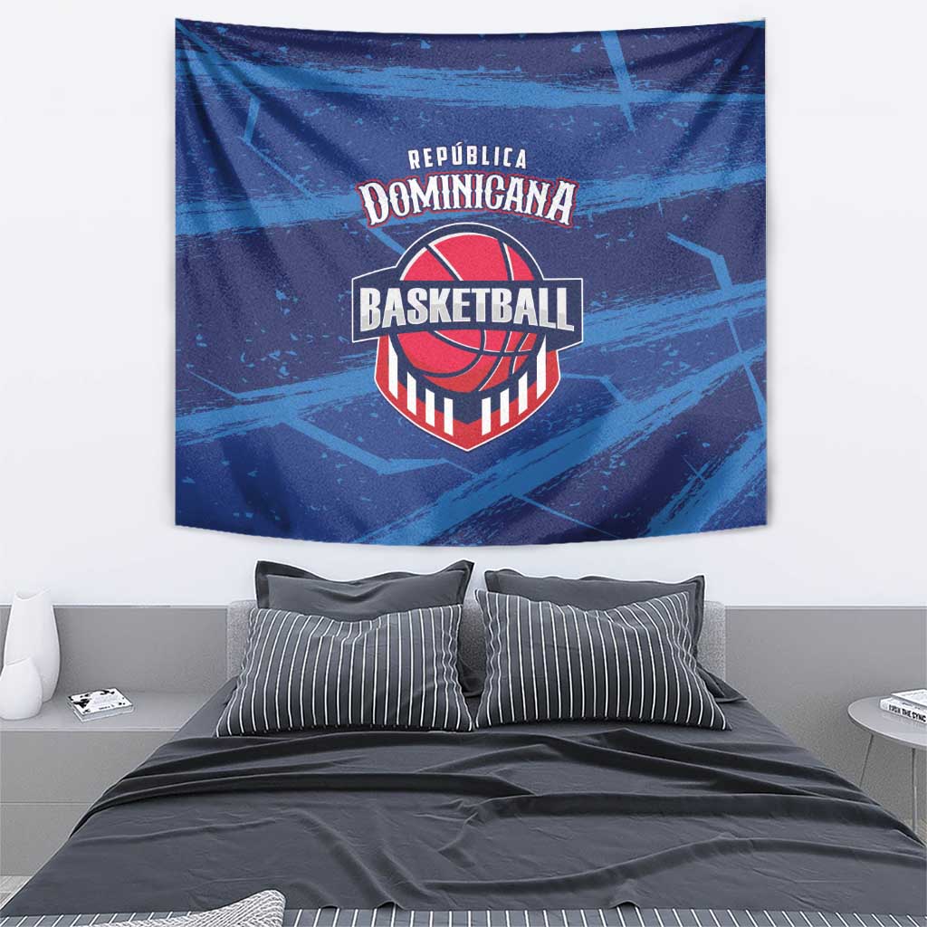 Blue basketball tapestry with centered Dominican Republic Basketball logo