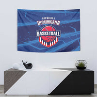Blue basketball tapestry featuring Dominican Republic Basketball logo