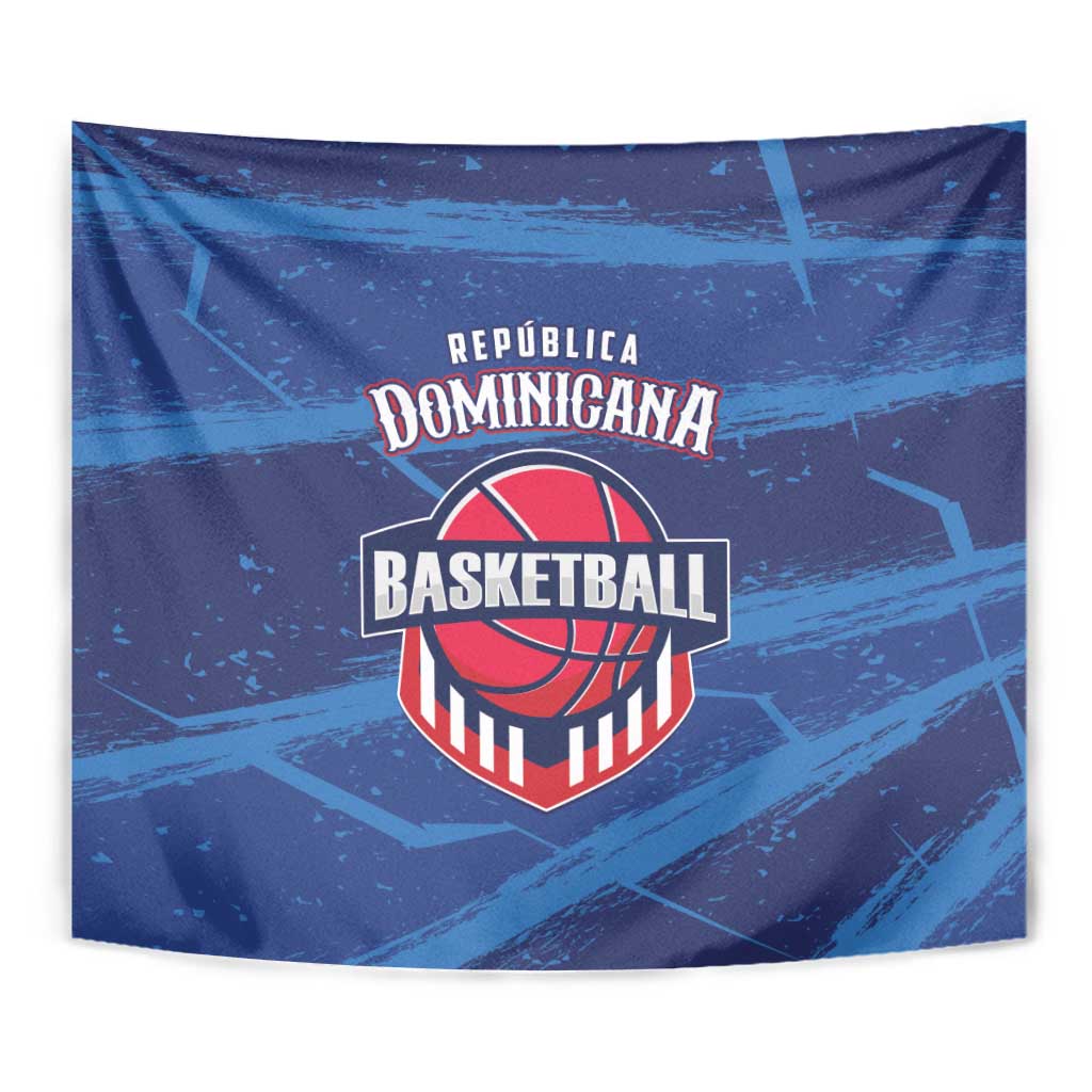 Blue basketball tapestry close-up with Dominican Republic Basketball logo