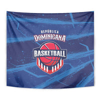 Blue basketball tapestry close-up with Dominican Republic Basketball logo