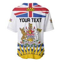 White baseball jersey back with 'YOUR TEXT' and British Columbia crest
