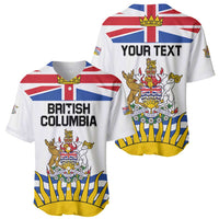 Pair of white baseball jerseys showing front and back with British Columbia crest