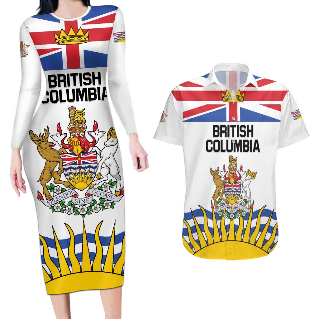 Personalized Canada British Columbia Province Couples Matching Long Sleeve Bodycon Dress and Hawaiian Shirt Splendor sine occasu