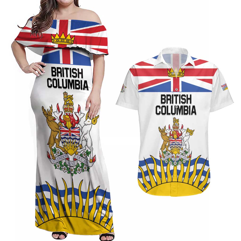 Personalized Canada British Columbia Province Couples Matching Off Shoulder Maxi Dress and Hawaiian Shirt Splendor sine occasu