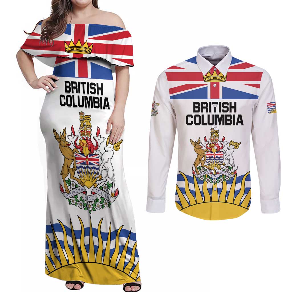 Personalized Canada British Columbia Province Couples Matching Off Shoulder Maxi Dress and Long Sleeve Button Shirt Splendor sine occasu