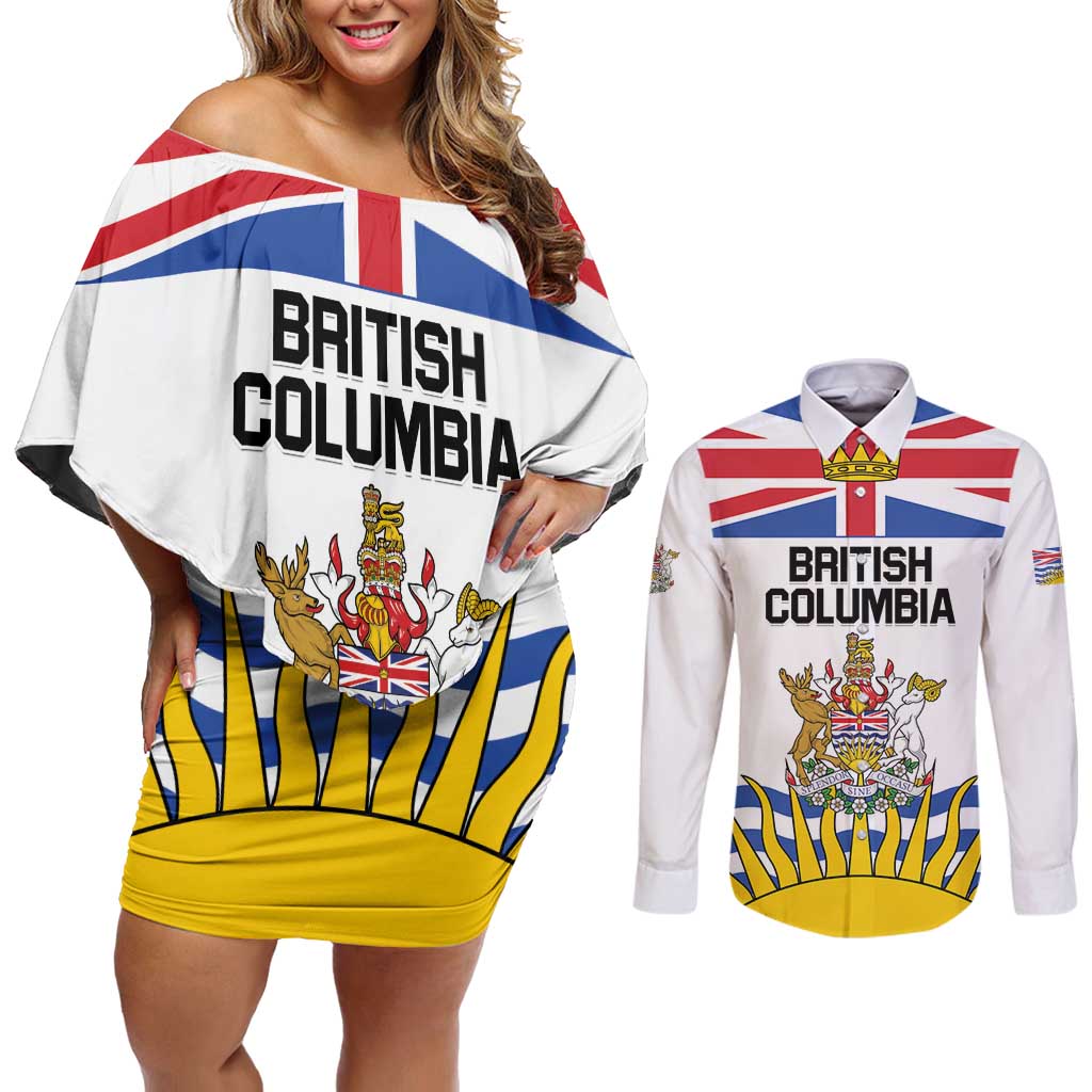 Personalized Canada British Columbia Province Couples Matching Off Shoulder Short Dress and Long Sleeve Button Shirt Splendor sine occasu