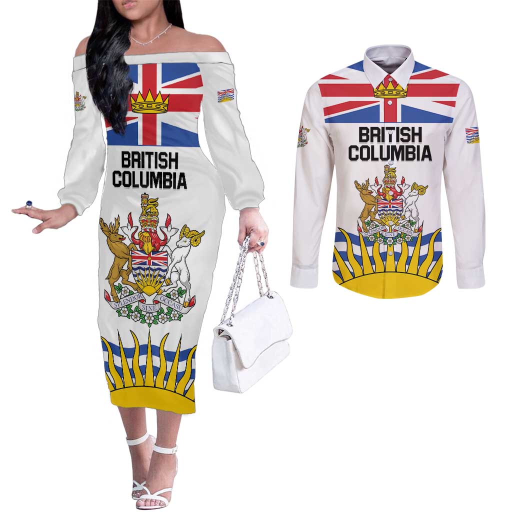 Personalized Canada British Columbia Province Couples Matching Off The Shoulder Long Sleeve Dress and Long Sleeve Button Shirt Splendor sine occasu