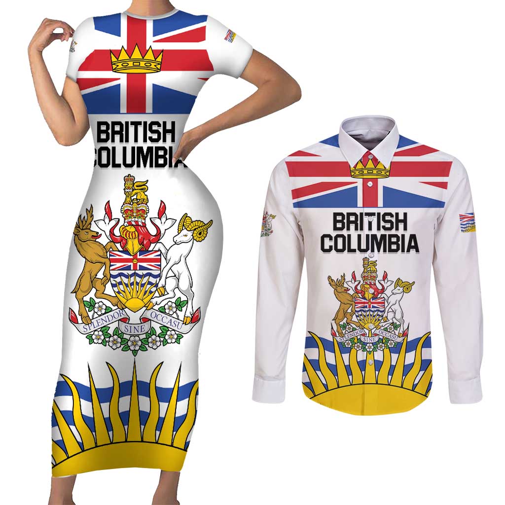 Personalized Canada British Columbia Province Couples Matching Short Sleeve Bodycon Dress and Long Sleeve Button Shirt Splendor sine occasu