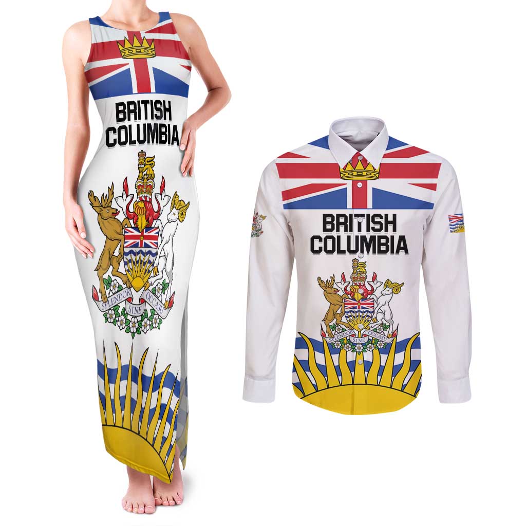 Personalized Canada British Columbia Province Couples Matching Tank Maxi Dress and Long Sleeve Button Shirt Splendor sine occasu