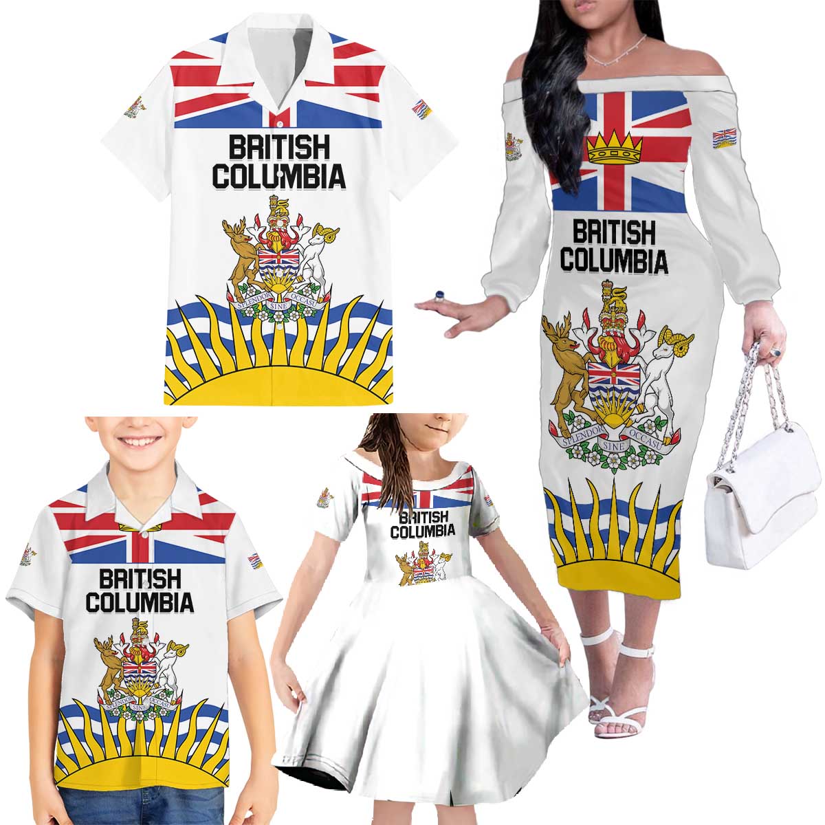 Personalized Canada British Columbia Province Family Matching Off The Shoulder Long Sleeve Dress and Hawaiian Shirt Splendor sine occasu